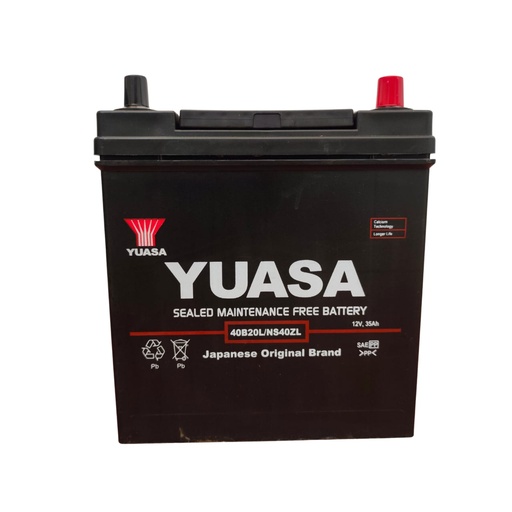 [BATERIA-YUASA-NS40ZL] BATERÍA YUASA (Fit 02-22) BORNER GRUESO/DELGADO